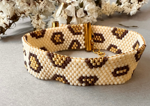 دستبند میوکی بافت آجری مدل پلنگی