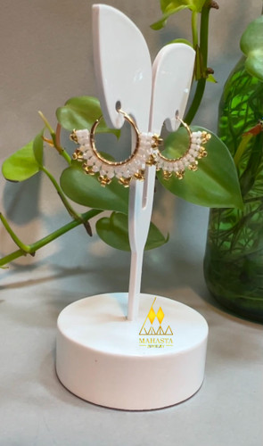 گوشواره میوکی بافت خورشید رنگ سفید طلایی