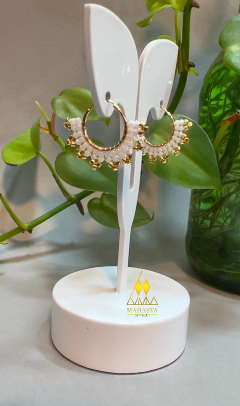 گوشواره میوکی بافت خورشید رنگ سفید طلایی