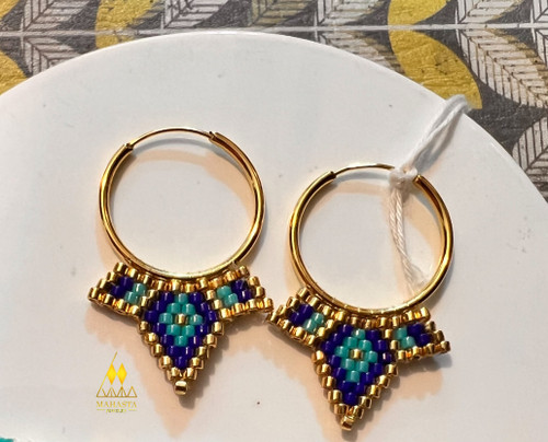 گوشواره حلقه ای بافت پیکسل با طیف آبی