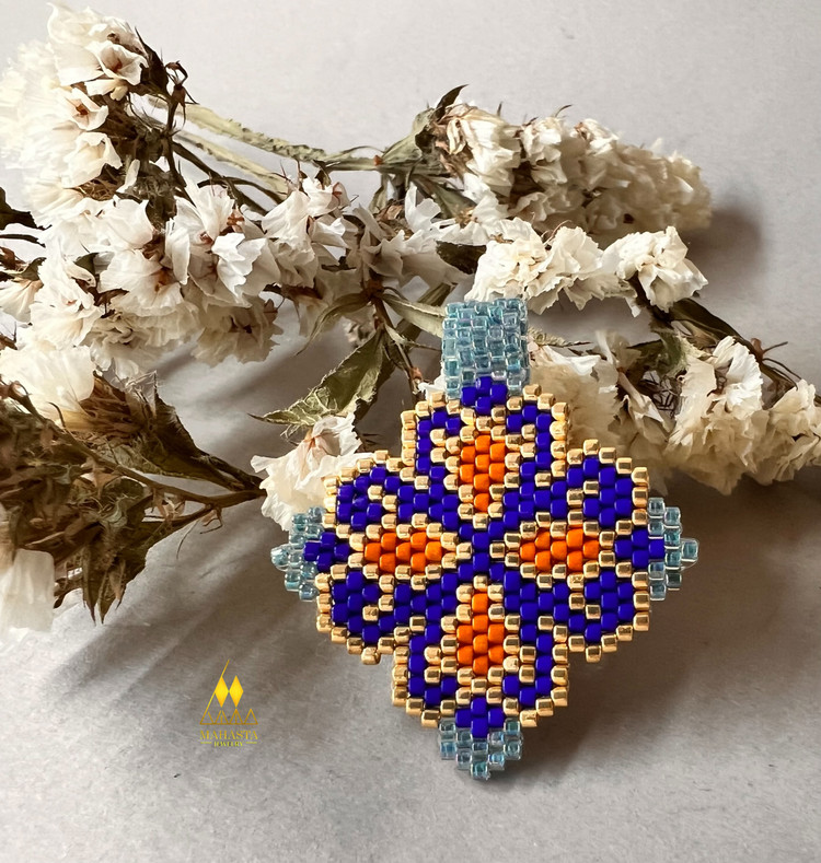 پلاک میوکی طرح کاج طیف رنگ ( آبی، نارنجی)