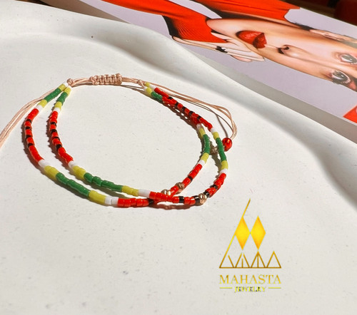 دستبند میوکی ترکیب با گوی طلا مدل خطی طرح هندوانه