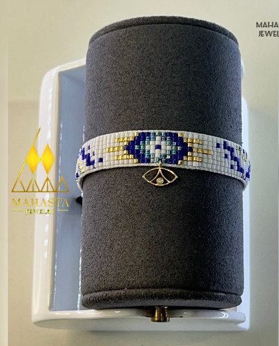 دستبند میوکی مدل چشم نظر ترکیب با آویز پلاک طلا چشم نظر