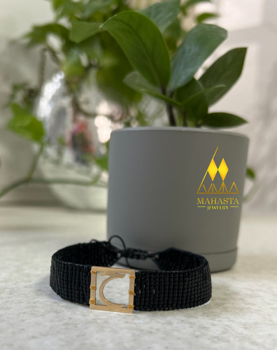 دستبند میوکی مدل اسپرت ( مردانه) ترکیب با پلاک طلا حروف