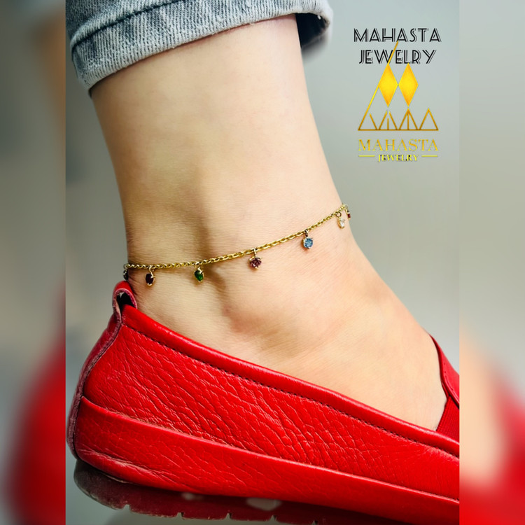 پابند طلا آویز با سنگ رنگی