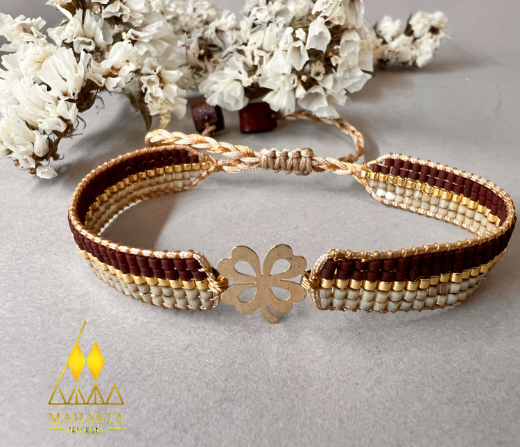 دستبند میوکی ترکیب با پلاک طلا مدل گل